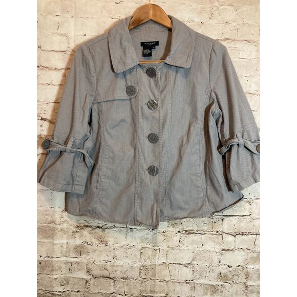 SANDRO Sportswear Jacket Womens Medium Gray Pinstriped Lightweight Button Front - Picture 1 of 14